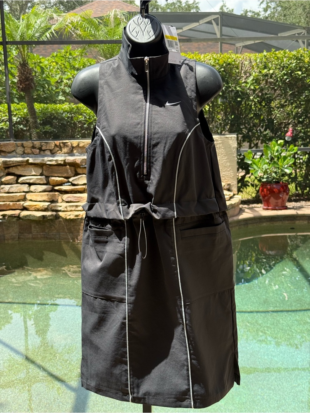 Nike Womens Woven Half Zip Bungee Waist Sporty Dress Black FN2286-010 Size S